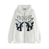 Y2k Zip Up Hoodie Women Hip Hop Heart Graffiti Letter Print Hooded Sweatshirts Female Harajuku Goth Punk Jacket Coats Streetwear