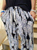 Vintage Ribbed Patchwork Leopard Pants Men Fashion Popular Loose Straight Trousers Spring Summer Mens Casual Waist Tie-up Pants