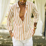 Men's Casual Blouse Shirt Stripe Printing Loose Tops Long Sleeve Tee Shirt Spring Autumn Casual Handsome Men's Shirts New