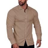 Spring Summer Solid Color Casual Shirts Men Fashion Long Sleeve Turn-down Collar Buttoned Shirt Tops Mens Leisure Clothes