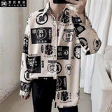 Long Sleeve Shirt Men Women Goth Spring Autumn Korean Harajuku BF Grunge Retro Dark Hip-Hop Couple Shirt Lightning Tactical Top