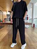 Men's Elastic silky Casual 2-Piece Set Loose Straight Pleated Sports Pants Summer Thin Section Handsome Drape Suit Mens Clothing