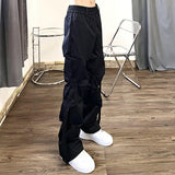 High Street Pleated Overalls Men's Pants Fashion Loose Straight Button Casual Male Trousers Solid Color Darkwear
