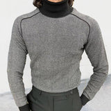 Fashion Patchwork Solid Turtleneck Sweaters Men's Casual Long Sleeve Elastic Tops Pullover Fall Winter Male Vintage Slim Jumper