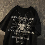 Foesce-European and American necklace cool spider letter t-shirt men and women ins Summer loose short sleeved shirt for lovers clothes