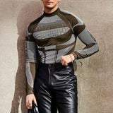 Foesce New Arrivals Men T Shirt Fashion Graphic Print Crew Neck Long Sleeve Slim Pullover Mens Clothes Top Casual Tight Tee Shirts