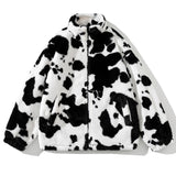 Autumn Warm Plush Jacket Men Cow Spots Pattern Soft Zipper Coat Fashion Street Outerwear Windbreaker Clothing Tops Male Female