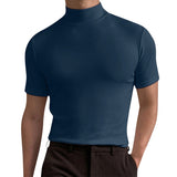 Spring Summer Men's Short Sleeve Cotton Casual Men's T-shirt High Collar Shirt Male Breathable Shirts S-3XL