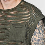 Foesce Green Knit Mesh Vest Men Transparent Sexy Men's Tank Tops Red See Through Men's Clothing Sleeveless Tee Streetwear