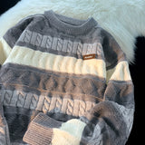 Knitted Sweater Men's Harajuku Vintage Stripe Simple Print Knitted Pullover Tops High Street Casual Fashion Streetwear