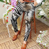 Foesce Pencil Pants Casual Mens Slim Mid Waist Buttoned Straight Trousers Streetwear Spring Summer Fashion Digital Printing Long Pant