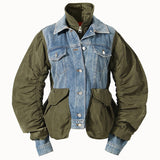 Loose Fit Green Denim Big Size Pleated Jacket New Lapel Long Sleeve Women Coat Fashion Tide Spring Autumn