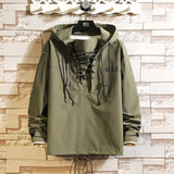 Drawstring Bandage Hip Hop Punk Jacket Men Street Fashion Coat Up Harajuku Gothic Clothes For Men Autumn Hooded Windbreaker