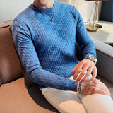 Foesce-Brand Clothing Men Autumn And Winter High Quality Knitting Sweater Male Slim Fit Plaid Pullover Tight Sweater With o-Neck