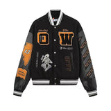 Foesce New Spring and Autumn Street Hip Hop Woodpecker Embroidered Wool PU Bomber Baseball Splicing Coats Men Casual Jackets