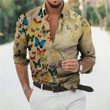 Foesce Hawaiian Butterfly Shirts For Men 3d Long Sleeve Flower Shirt Beach V-neck Oversized Tops Tee Shirt Homme Summer Clothing