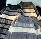 Knitted Sweater Men's Harajuku Vintage Stripe Simple Print Knitted Pullover Tops High Street Casual Fashion Streetwear