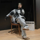 Fashion New Couple Sweaters O-Neck Pullovers Clothing Patchwork Plaid Wool Autumn Winter Casual Sweater Coat Men