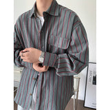 Spring Cotton Stripe Shirt Men Fashion Retro Oversized Casual Shirts Mens Streetwear Korean Loose Long Sleeve Shirt Men M-2XL