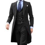 Foesce New Arrivel Long Coat Designs Chinese Red Men Suit Gentle  Tuxedo Prom Blazer Custom 3 Pieces (Jacket+Vest+Pants)