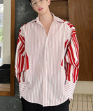 Korean Fashionstripe Design Men Shirt Turn-down Collar  Single Breasted Long Sleeve Casual Male Tops