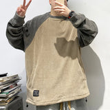 American Retro Sweatshirt Spring Autumn College Style Splicing Long Sleeves Japanese Streetwear Loose Pullover Harajuku Tops