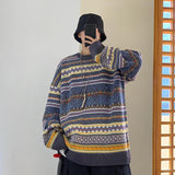 Fashion Round Neck Sweater for Men Autumn Winter Baggy Vintage Pullover Knitwear Couple Long-Sleeved Tops Casual Warm Clothes