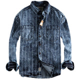 European Fashion Big and Tall Mans Jeans Shirt Spring Summer Men's Stripe Shirt Denim Travel Street Shirts Brand Mans Clothing