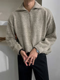 Turn-down Collar Zipper Sweater Men Autumn Korean Fashion Loose Pullover Solid Color Male Tops Casual