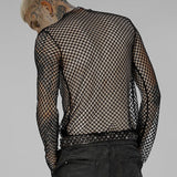 Men's Punk Sexy Gauze Rough Edges Slim T-shirt Long Sleeve Black Tops Spring And Summer T Shirts For Men