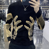 Stylish Printed O-Neck Spliced All-match Korean Sweater Men Clothing  Autumn New Oversized Casual Pullovers Loose Warm Tops