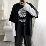 Hong Kong Style Tshirt Women T Shirt Men Goth Punk Clothes Dark Funeral Letters Autumn Fake Two-piece Long-sleeved T-shirt Tops