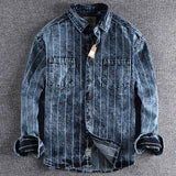 European Fashion Big and Tall Mans Jeans Shirt Spring Summer Men's Stripe Shirt Denim Travel Street Shirts Brand Mans Clothing