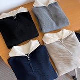 Half High Neck Zipper Men's Sweater Autumn Korean Loose Fashion Warm Long Sleeve Male Pullover Casual Lapel