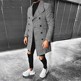 Vintage Plaid Printing Long Coats Men Winter Fashion Turn-down Collar Button-down Overcoats Fashion Trend Mens Autumn Outerwear