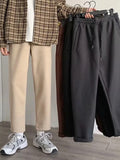 Foesce Simple Straight Wide Leg Trousers for Men Women Spring Autumn Hong Kong Style Streetwear Casual Harajuku Trousers