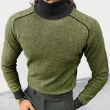 Fashion Patchwork Solid Turtleneck Sweaters Men's Casual Long Sleeve Elastic Tops Pullover Fall Winter Male Vintage Slim Jumper