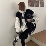 Autumn Vintage Streetwear Baseball Uniform Style Oversized Woman Coats Loose Student Women Fashion Bomber Jackets