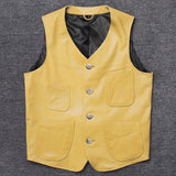 Foesce Real Leather Vest Men Vest Pure Cowhide Real SheepSkin Leather Jackets Men Vintage Autumn Motocycle Jacket 4XL Jaqueta