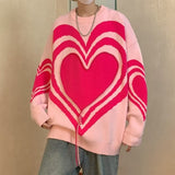 Love Sweater Men Street Vintage Simple Crew Neck Sweaters Hip Hop Pullover Fashion Loose Casual Knitwear Clothes