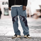 Straight Printed Dog Head Casual Pants Men Loose Skateboard Trousers Fashion Trend Man Sports Hip Hop Solid Streetwear