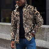 Vintage Leopard Jackets Men Spring Loose Long Sleeve Button-down Turn-down Collar Casual Coats Mens Fall Fashion Outerwear