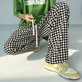 Youth Streetwear Black Plaid Mens Joggers Straight Harem Pants Hip Hop Trousers