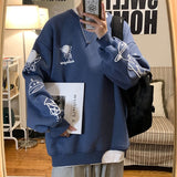 Foesce Cartoon Graphic Men's Fashion Sweatshirts Fake Two Pieces Designer Brand Male Loose Jumpers Autumn New Hoodie