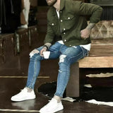 Foesce New Mens Denim Jacket Slim Fit Fashion Jeans Jackets Pocket Jacket Coat Men Handsome Spring Autumn Classic Black White Coat