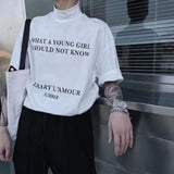 Men's Stand Collar Personalized Tee Tops Summer Trendy Korean Loose Cotton Tee Shirt Male Short Sleeve Letters Printed T-shirt