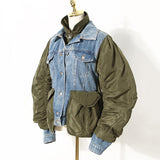 Loose Fit Green Denim Big Size Pleated Jacket New Lapel Long Sleeve Women Coat Fashion Tide Spring Autumn
