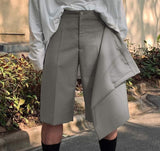 Foesce Fashion Men Shorts Solid Button Streetwear Loose Korean Style Irregular Shorts Summer Casual Men Bottoms S-5XL