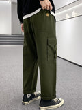 Foesce  New Spring Summer Multi-Pockets Straight Cargo Pants Men Streetwear Ankle Length Solid Cotton Baggy Joggers Casual Trousers