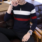 Foesce Autumn Men's Pullover Slim Fit Splicing Striped Knitted Sweaters Mens Knit Long Sleeve Brand Clothing Casual Newest High Quality